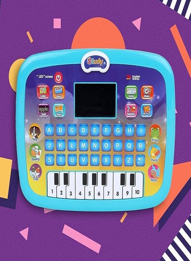 PULSBERY كمبيوتر محمول تعليمي للأطفال من بولسبري لتعليم اللغة الإنجليزية - كمبيوتر تعليمي للأطفال الصغار بتصميم كرتوني للأبجدية والأرقام، مزود بإضاءة وصوت، متعدد الألوان - Image 1